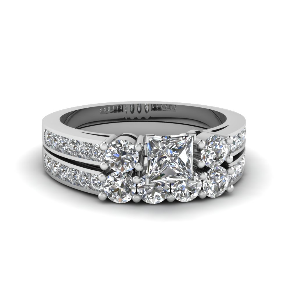 Princess Cut Diamond Accented Curved Wedding Band In 14K White Gold ...