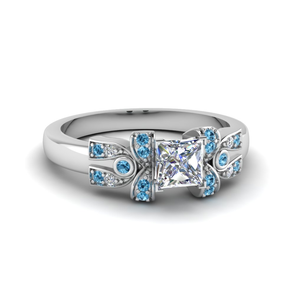 Princess Cut Pave Antique Looking Diamond Accent Engagement Ring ...