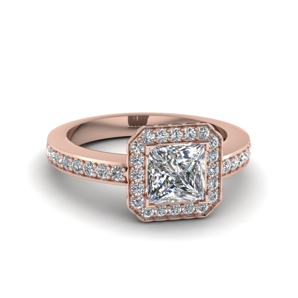 Princess Cut Rose Gold Halo Engagement Rings