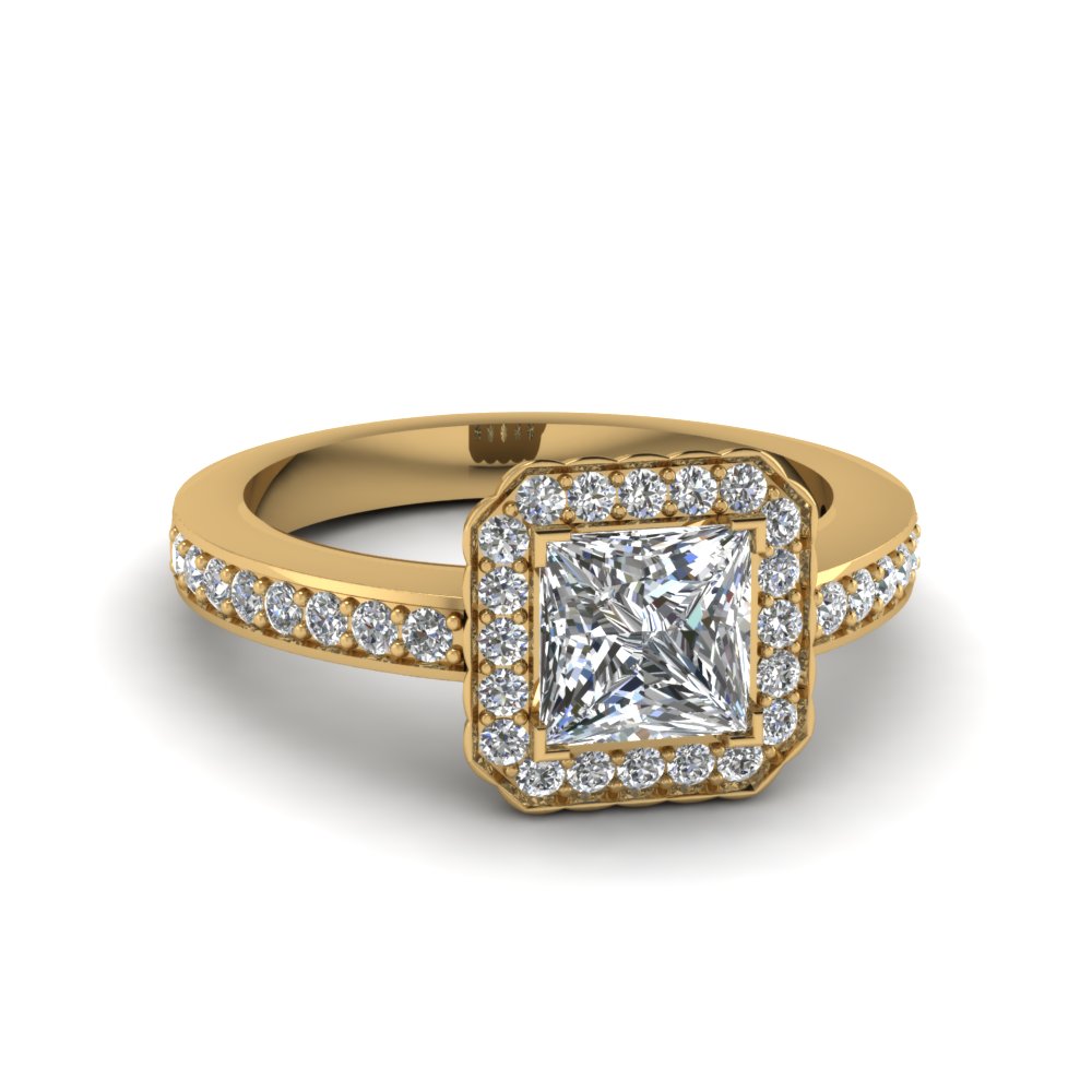 Princess Cut Gold Halo Engagement Rings