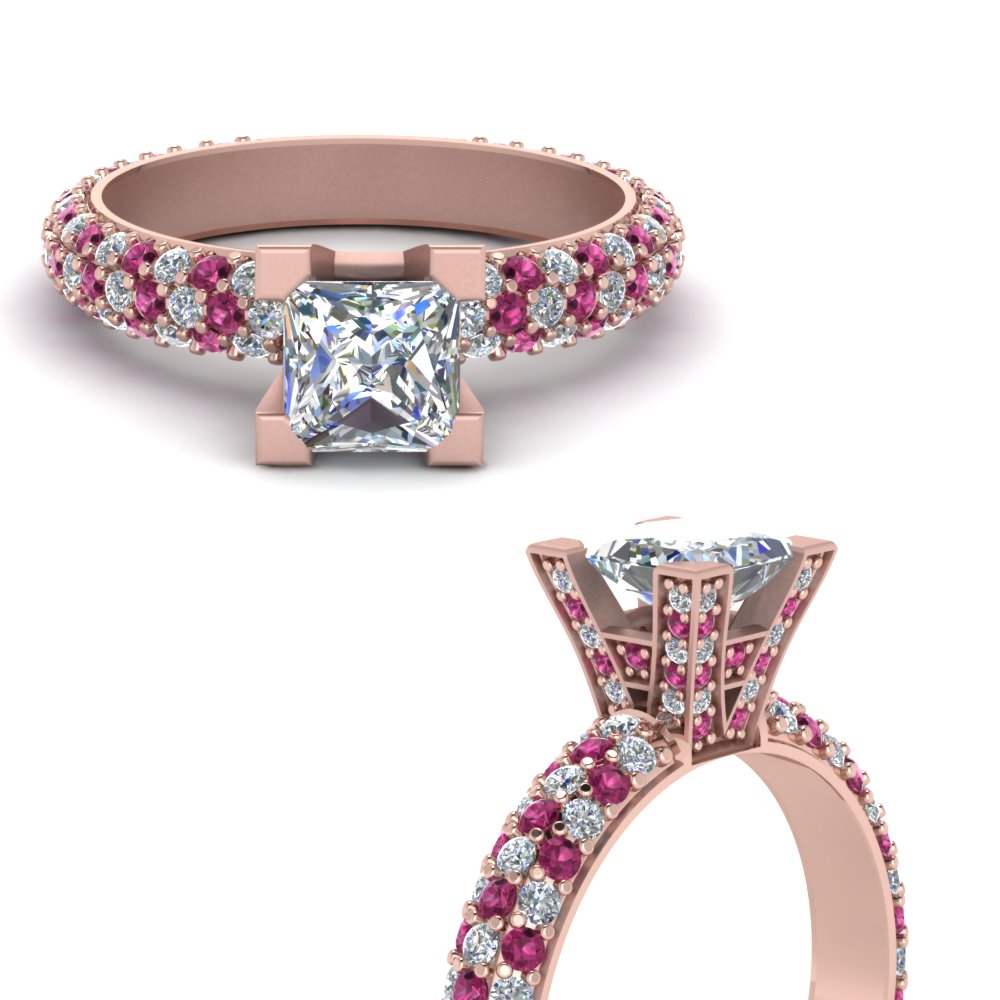 Princess Cut Pave Wrap Diamond Engagement Ring With Pink ...