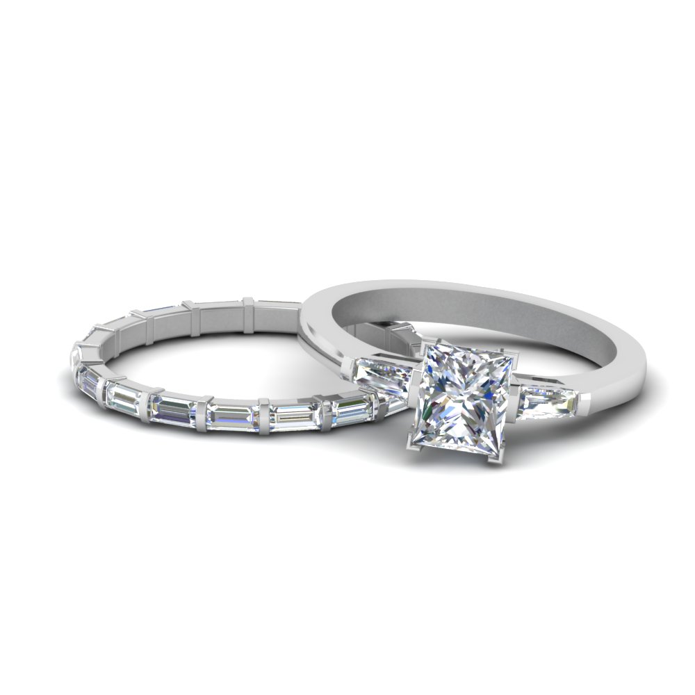 Princess Cut Petite Baguette Diamond Wedding Set In 950 Platinum