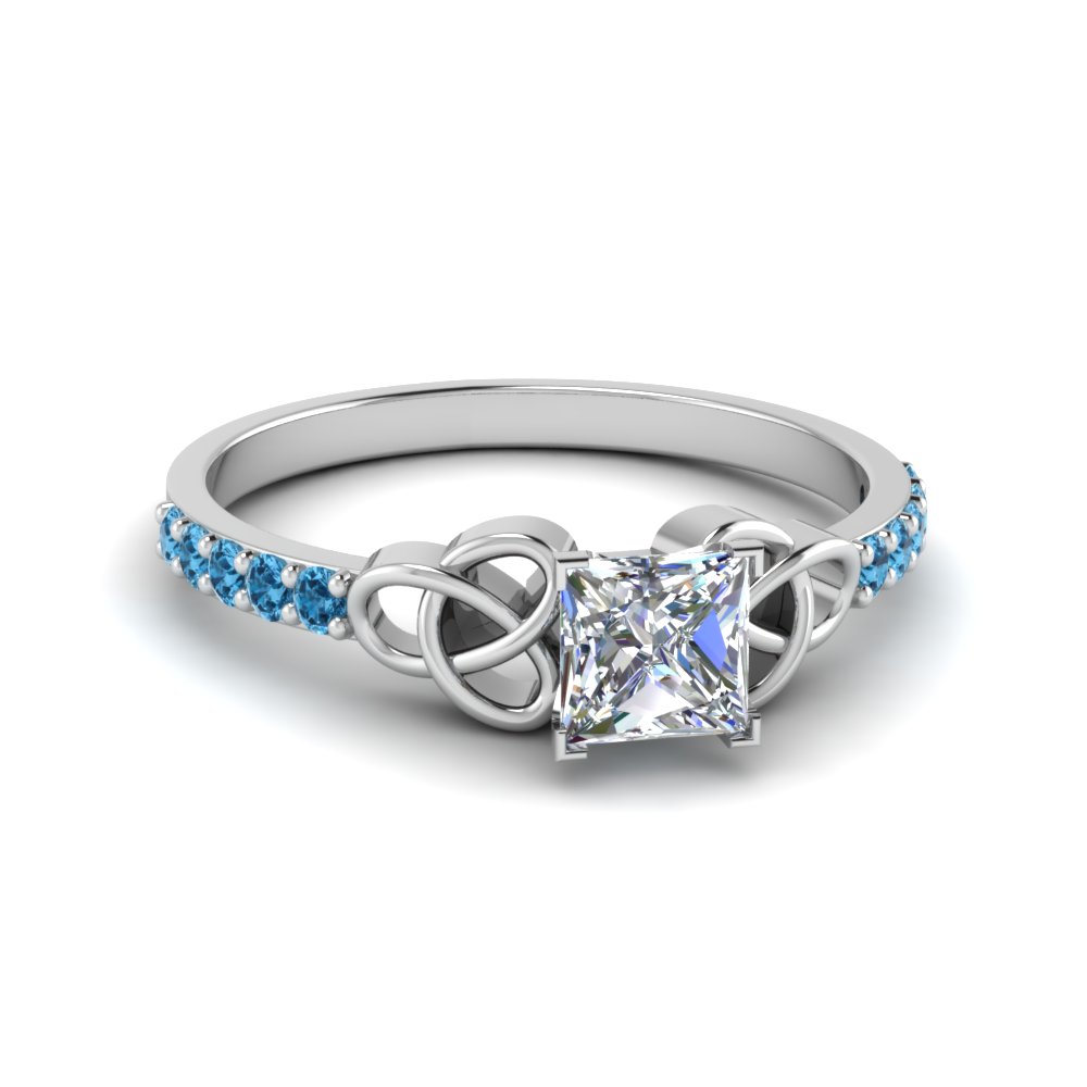 petite celtic princess cut engagement ring with blue topaz in FD8061PRRGICBLTO NL WG