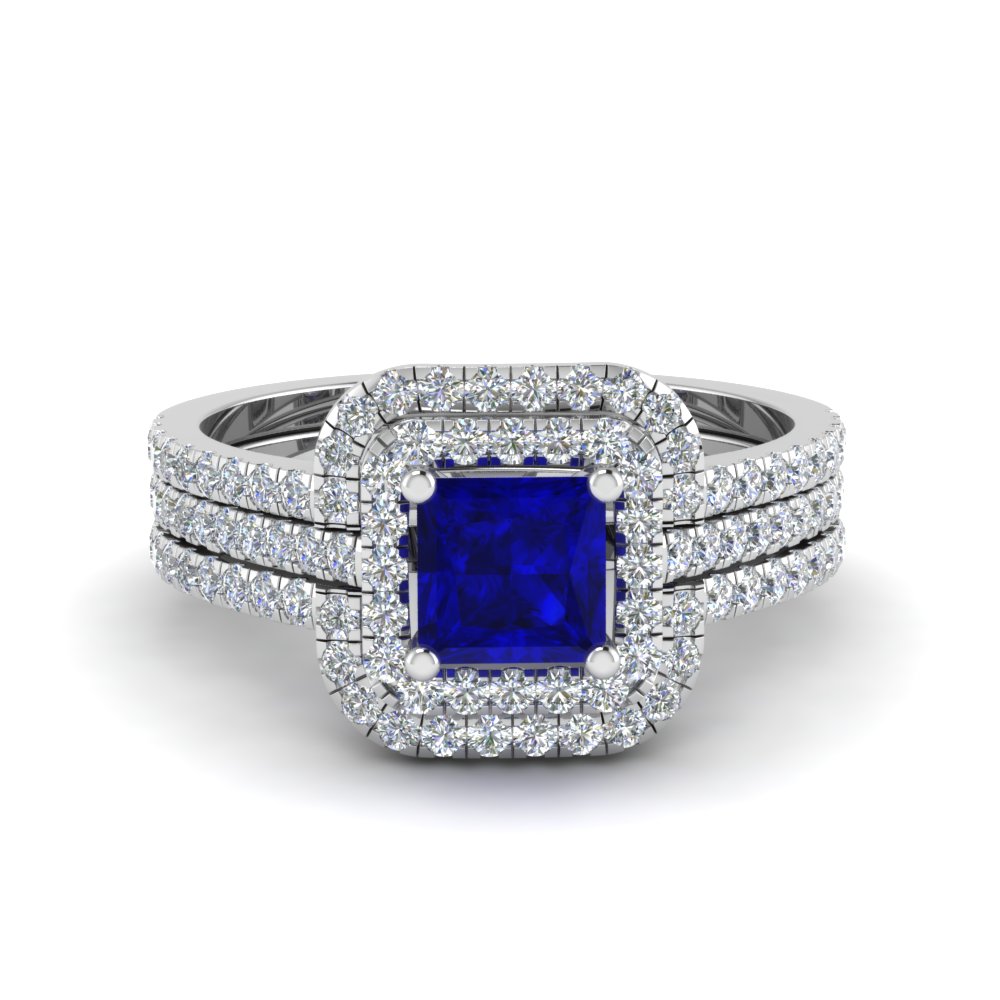 princess cut sapphire halo diamond engagement ring enhancer in 14K white gold FD8186TPRRGBS NL WG