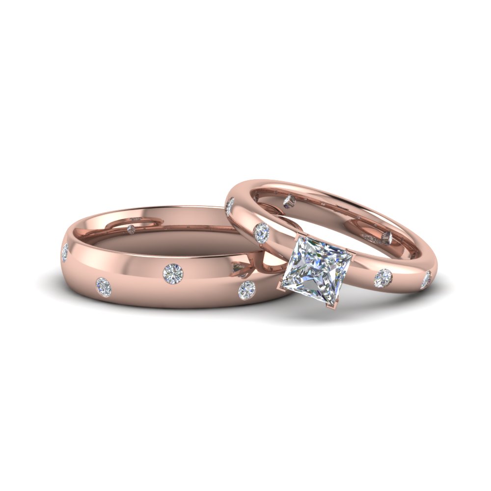 Princess Cut Shaped Couple  Wedding  Rings  His And Hers 