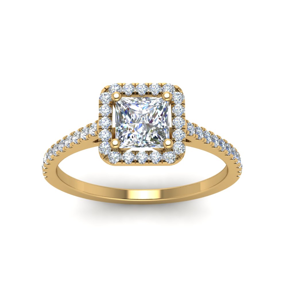 Princess Cut Square Halo Diamond Engagement Ring In 14k Yellow Gold