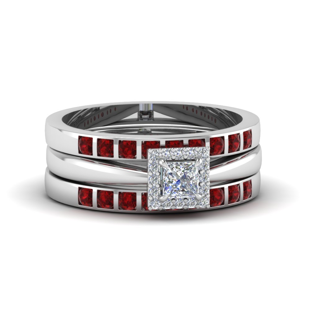 Square Halo Bridal Ring Set