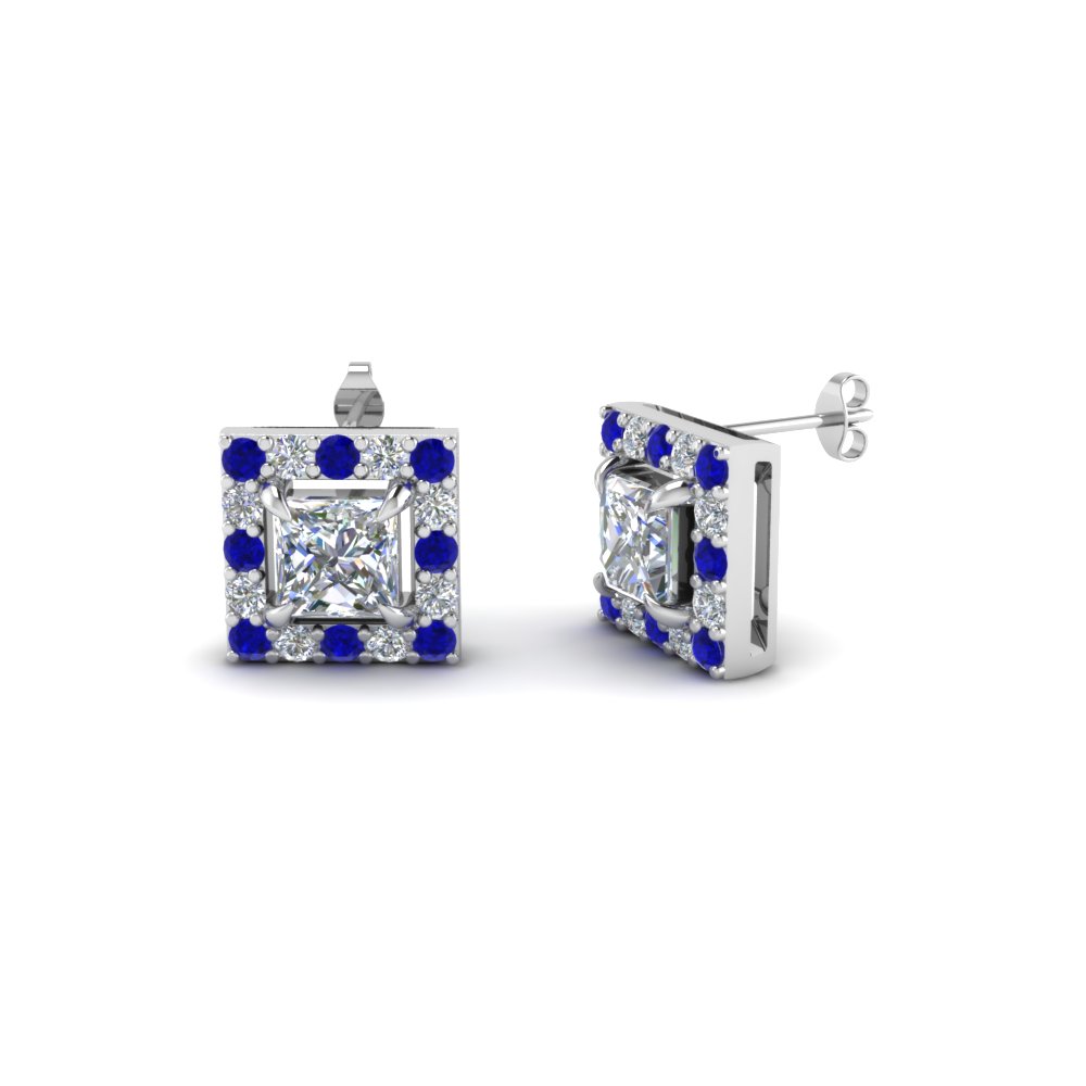 Princess Cut Stud Diamond Earrings With Blue Shire In 950 Princess Cut Stud Diamond Earrings With Blue Shire In Fdear1186prgsabl Nl Wg