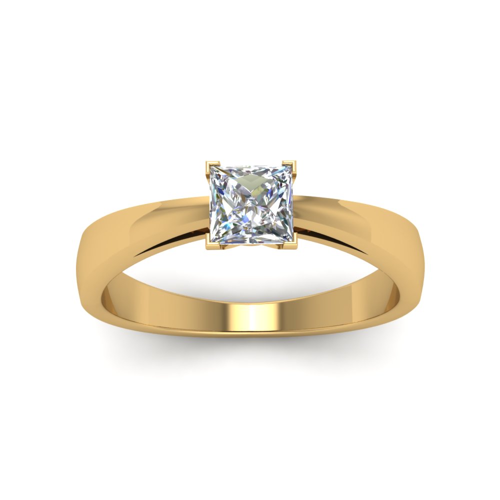 Tapered Princess Cut Solitaire Engagement Ring In 18K Yellow Gold ...
