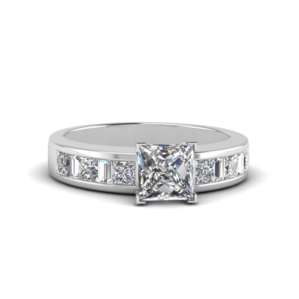  Princess  Cut  Thick Band Diamond And Baguette  Engagement 
