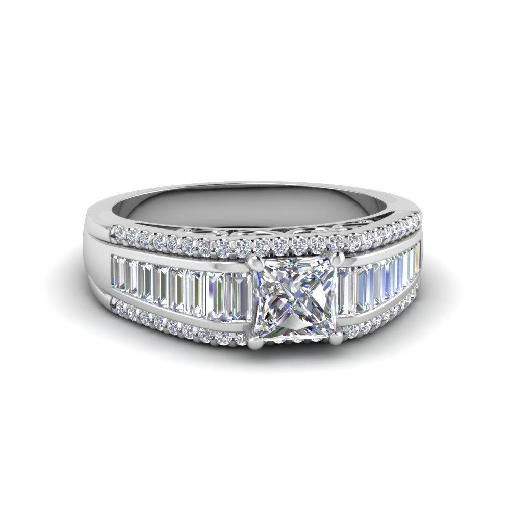 Princess Cut Trio Baguette Diamond Wide Band Engagement Ring In 950 Princess Cut Trio Baguette Diamond Wide Band Engagement Ring In 950 Platinum Fd65555prr Nl Wg