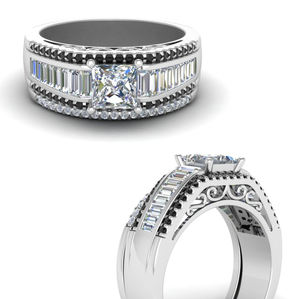 black diamond baguette wedding band