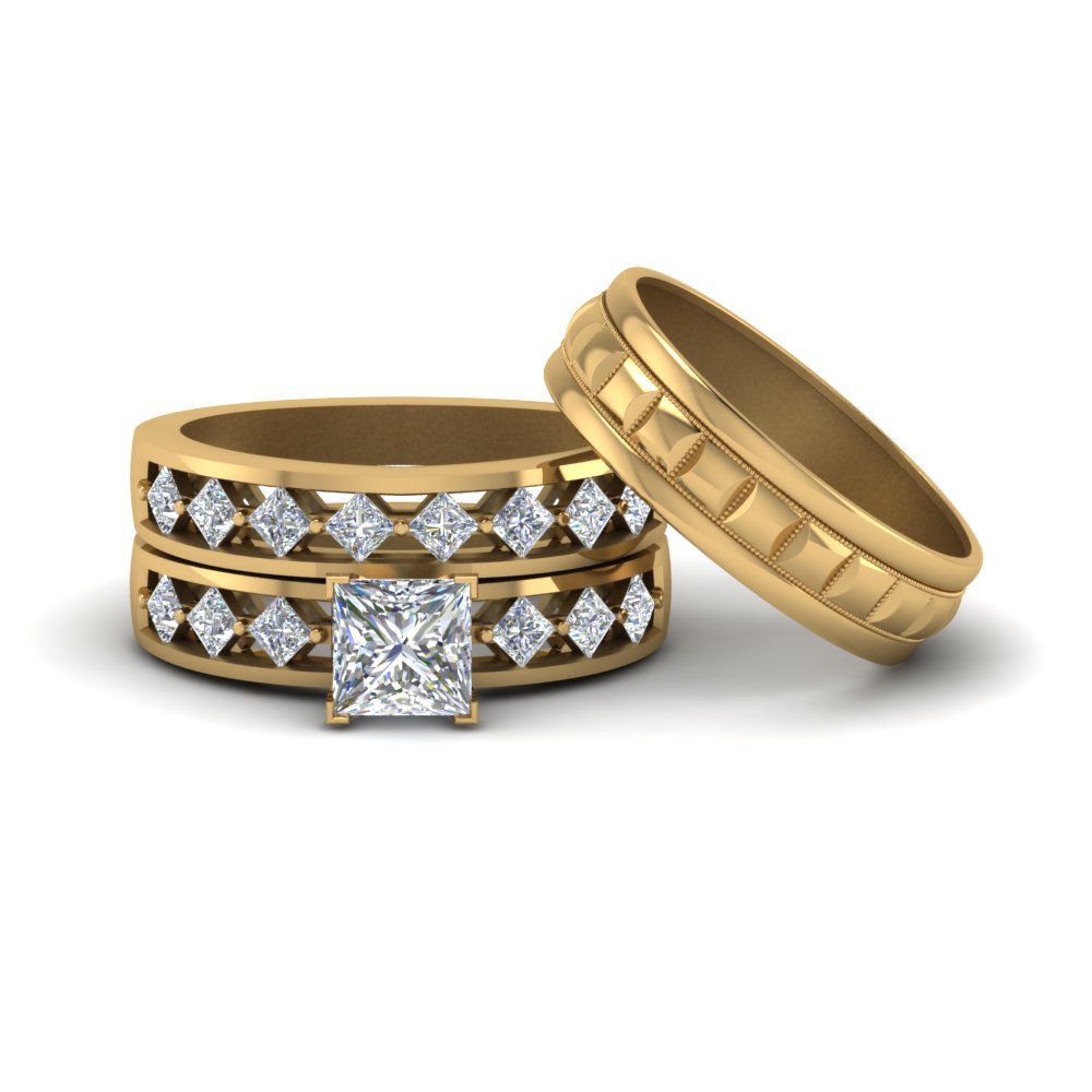 Princess Cut Trio Wedding Ring Sets