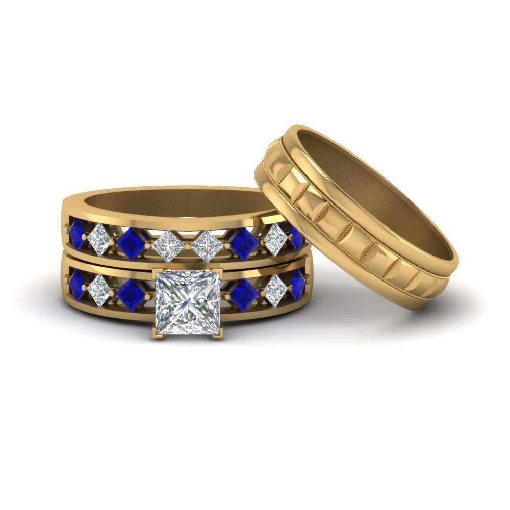Vorra Fashion Round Cut Sim Diamond His And Her Wedding Trio Set Bridal Engagement Ring