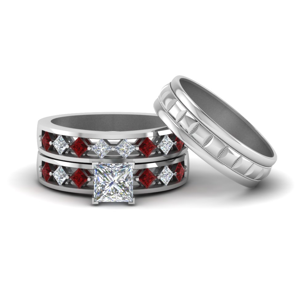 trio diamond wedding ring sets