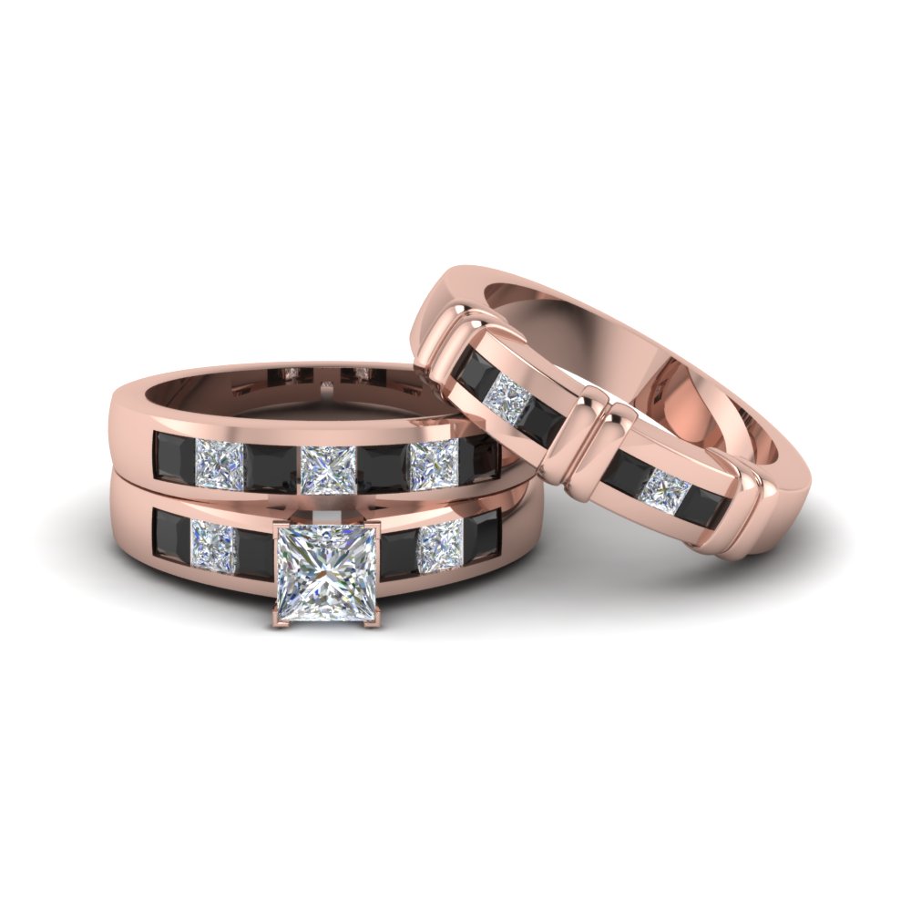 Diamond His Her Trio Engagement Ring Set Wedding Bridal Band 14k Rose Gold Over 