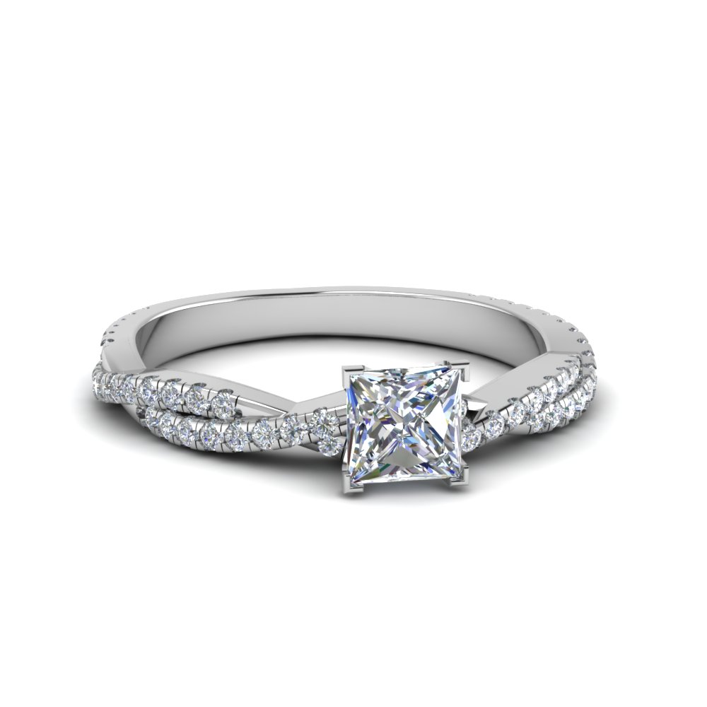 Princess Cut Twisted Vine Diamond Engagement Ring For Women In 14K ...