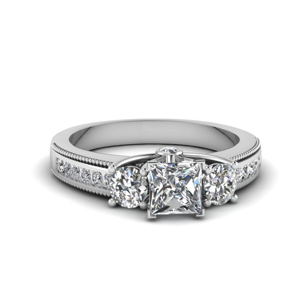 Princess Cut Diamond Side Stone Rings