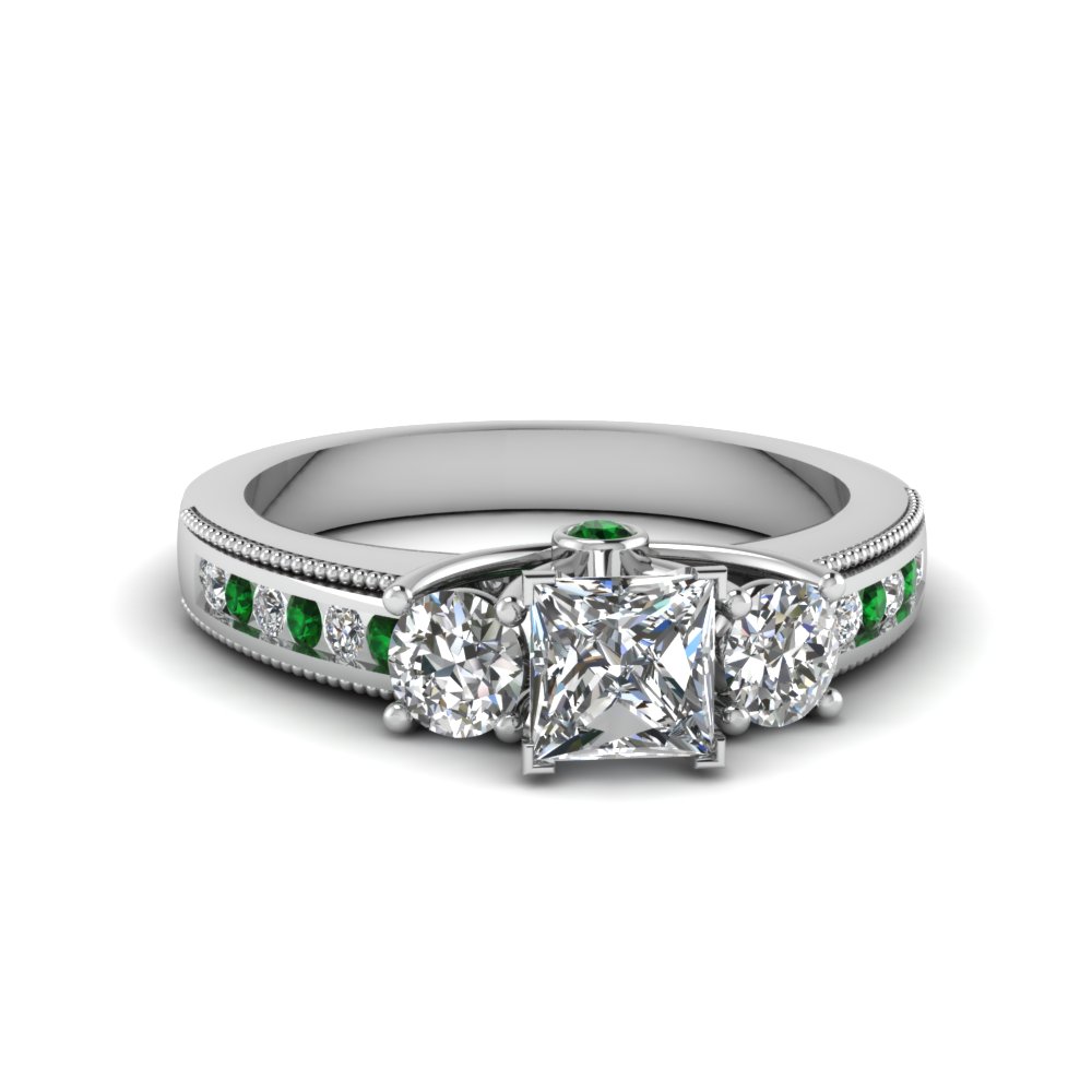 Princess Cut Diamond & Emerald Rings