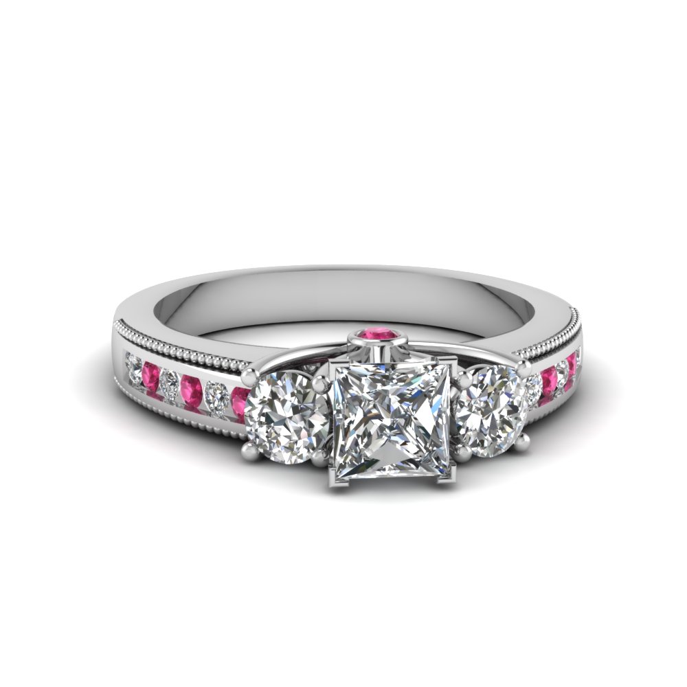 diamond ring with pink side stones