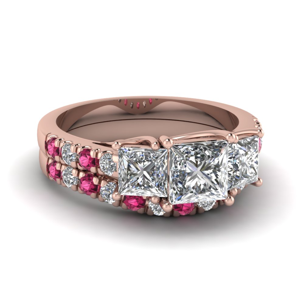 Princess Cut U Prong Diamond Accented Wedding Ring Set