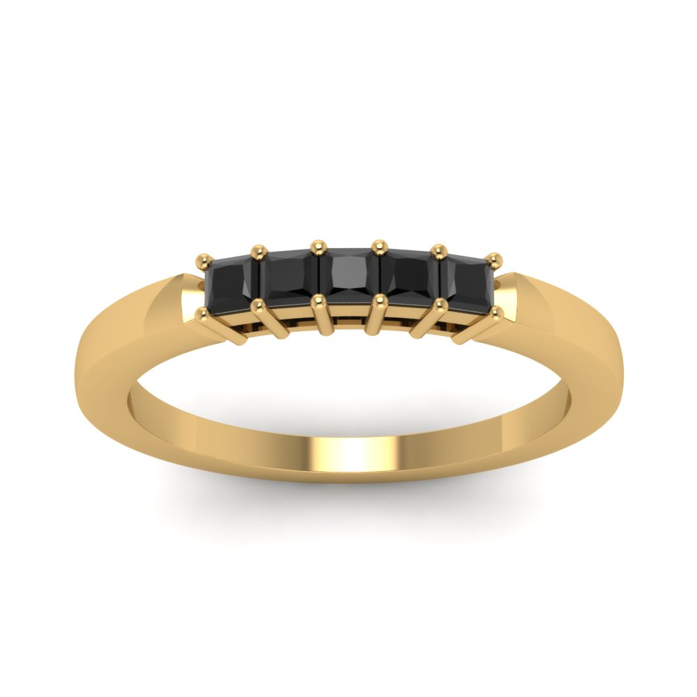  5 Stone Princess Cut Anniversary Band with Black Diamond 14K Yellow Gold