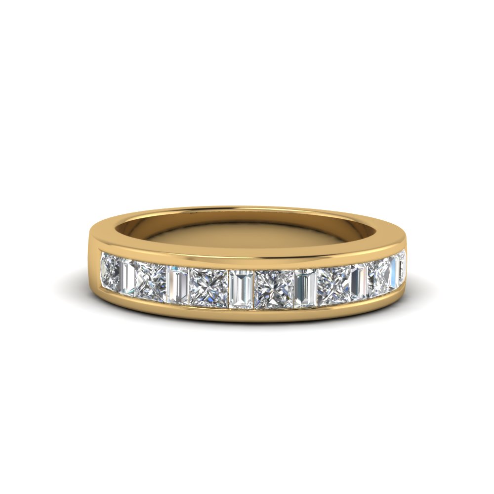 18K Yellow Gold Baguette Cut CZ Womens Eternity Wedding Unisex Band Promise Ring 