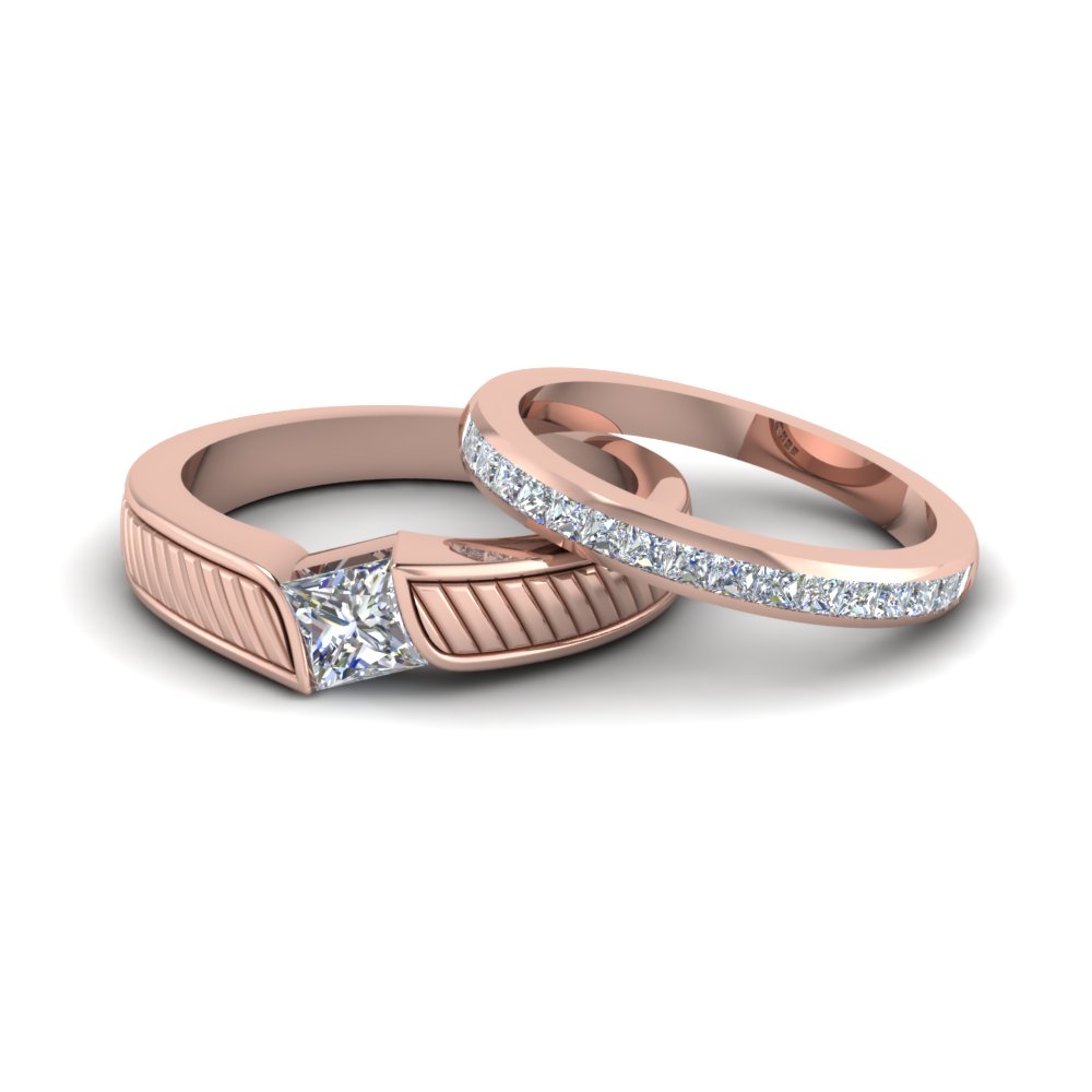 Princess Cut Matching Wedding Anniversary Rings Gifts For