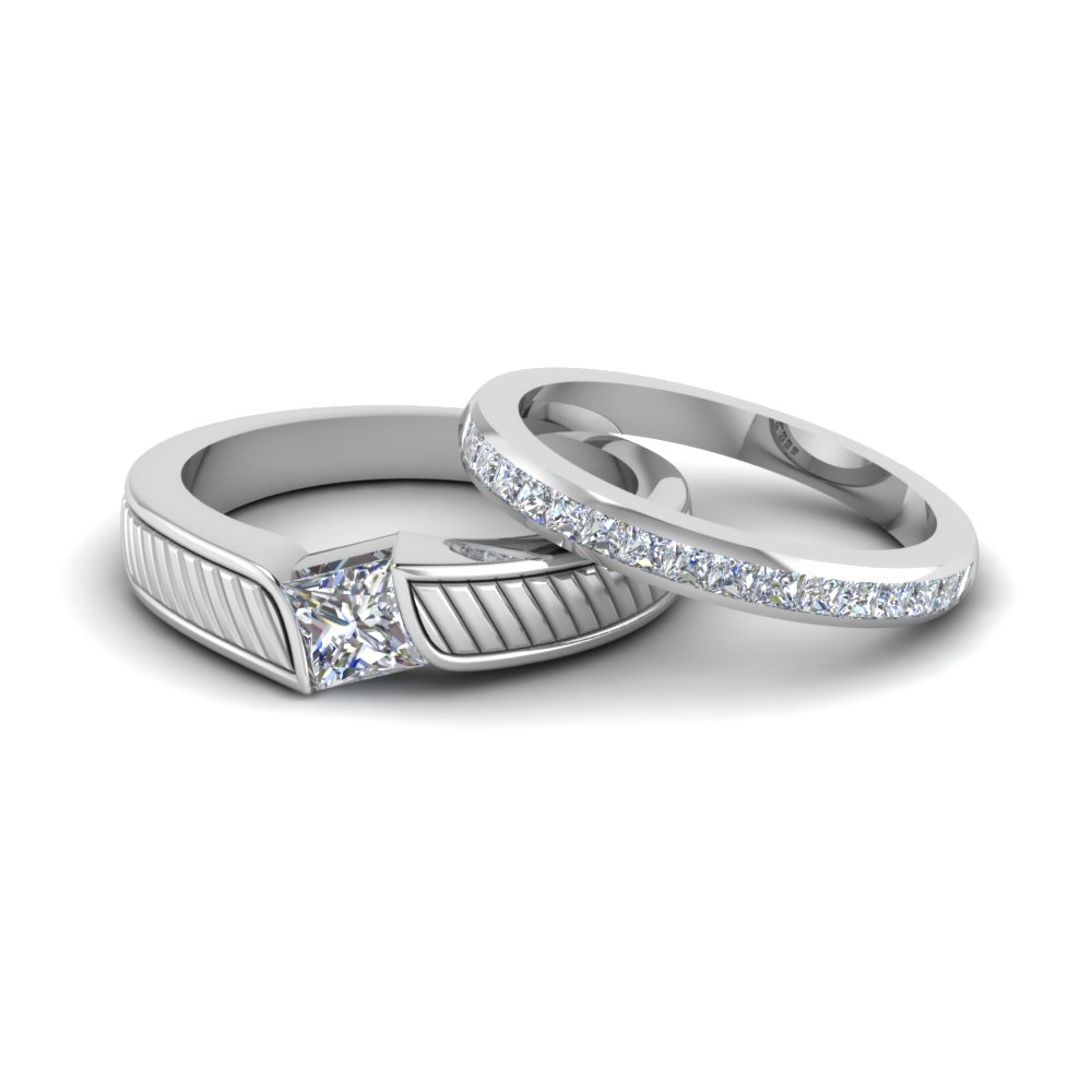 Princess Cut Matching Wedding Anniversary Rings Gifts For