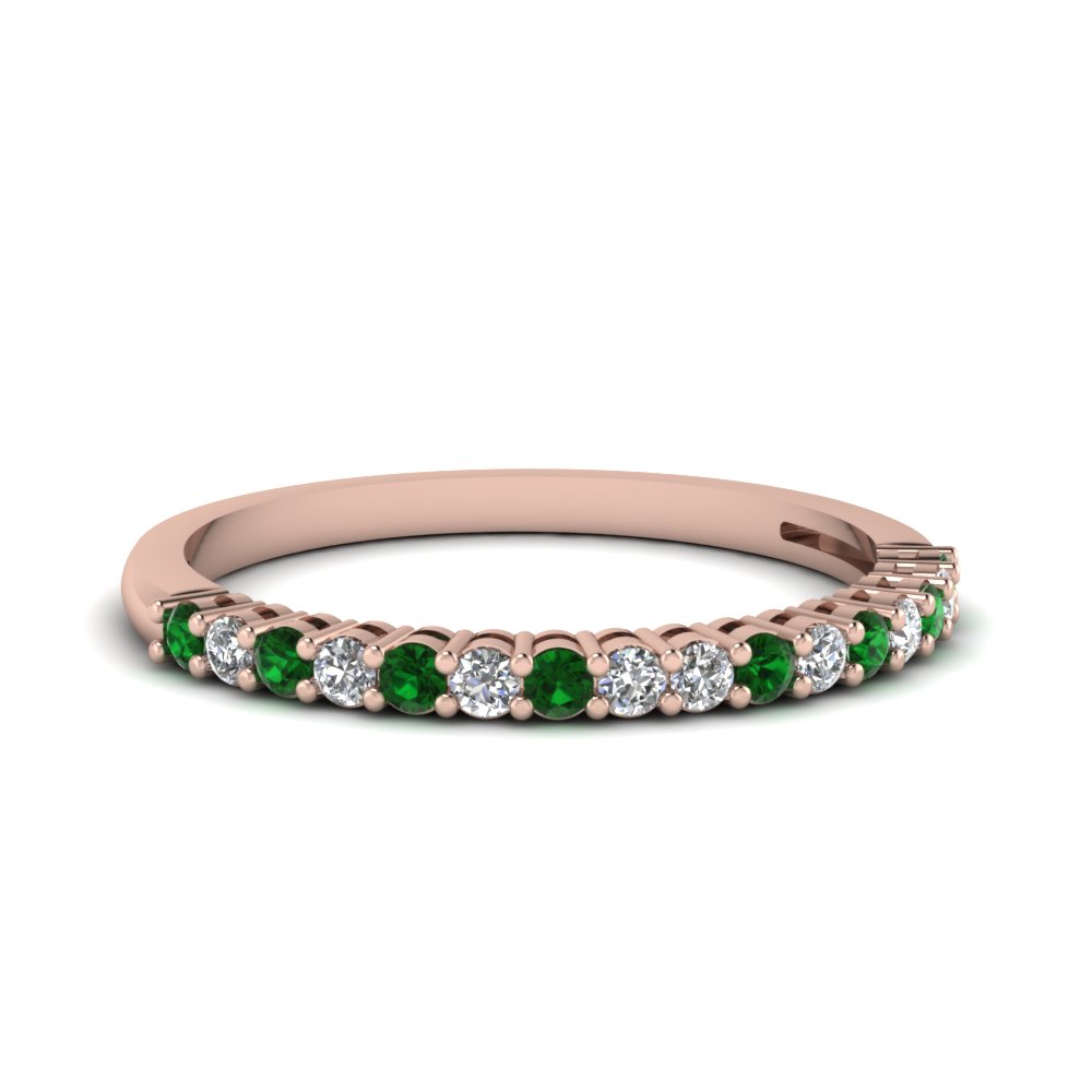 basket prong diamond anniversary band with emerald in FDENS3056BGEMGR NL RG