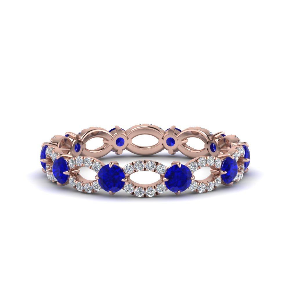 Infinity Diamond Eternity Ring with Blue Sapphire in 14K Rose Gold