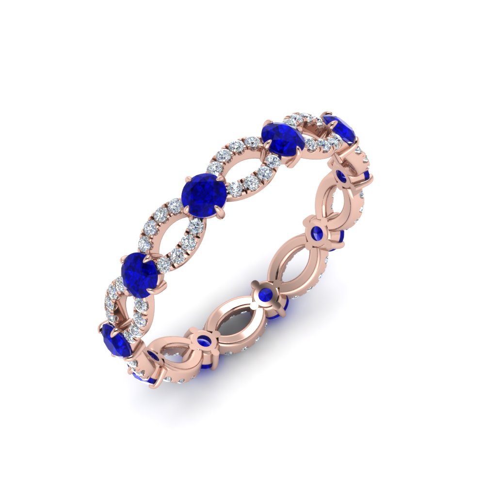 Infinity Diamond Eternity Ring with Blue Sapphire in 14K Rose Gold