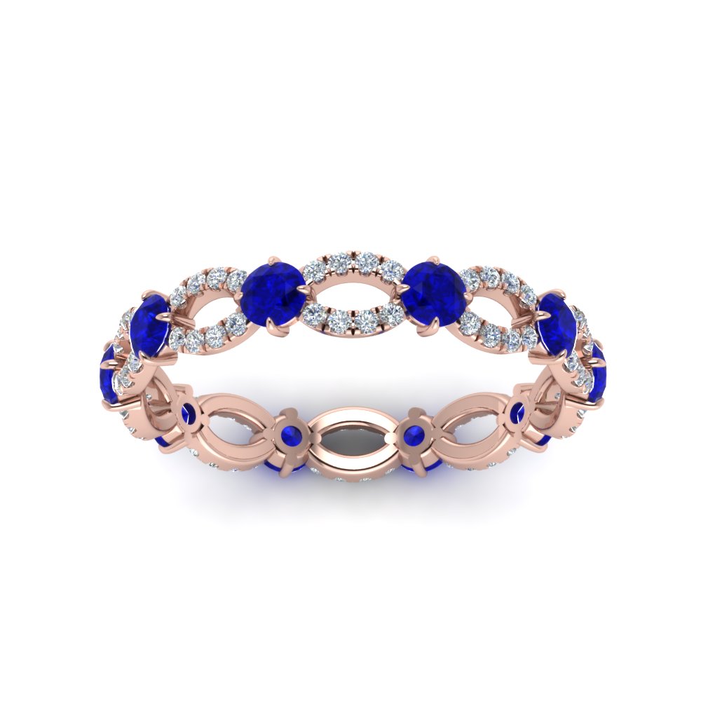 Infinity Diamond Eternity Ring with Blue Sapphire in 14K Rose Gold