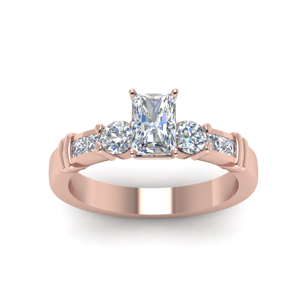 Radiant Cut Channel Bar Set Diamond Engagement Ring In 14K Rose Gold ...