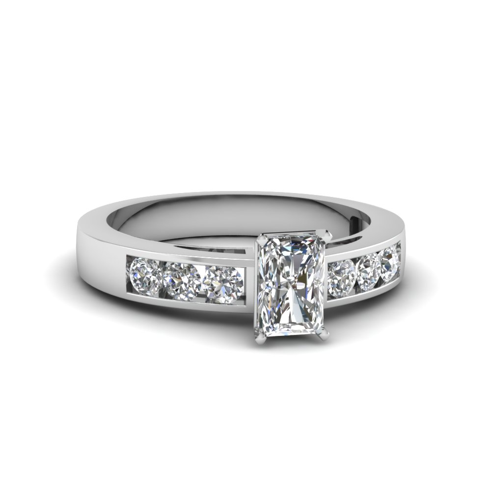 Radiant Cut Channel Set Diamond Engagement Ring In 14K White Gold ...