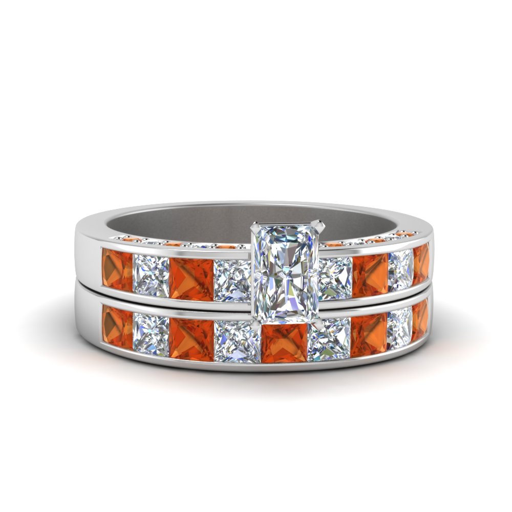 Orange Sapphire Wedding Ring Sets For Women