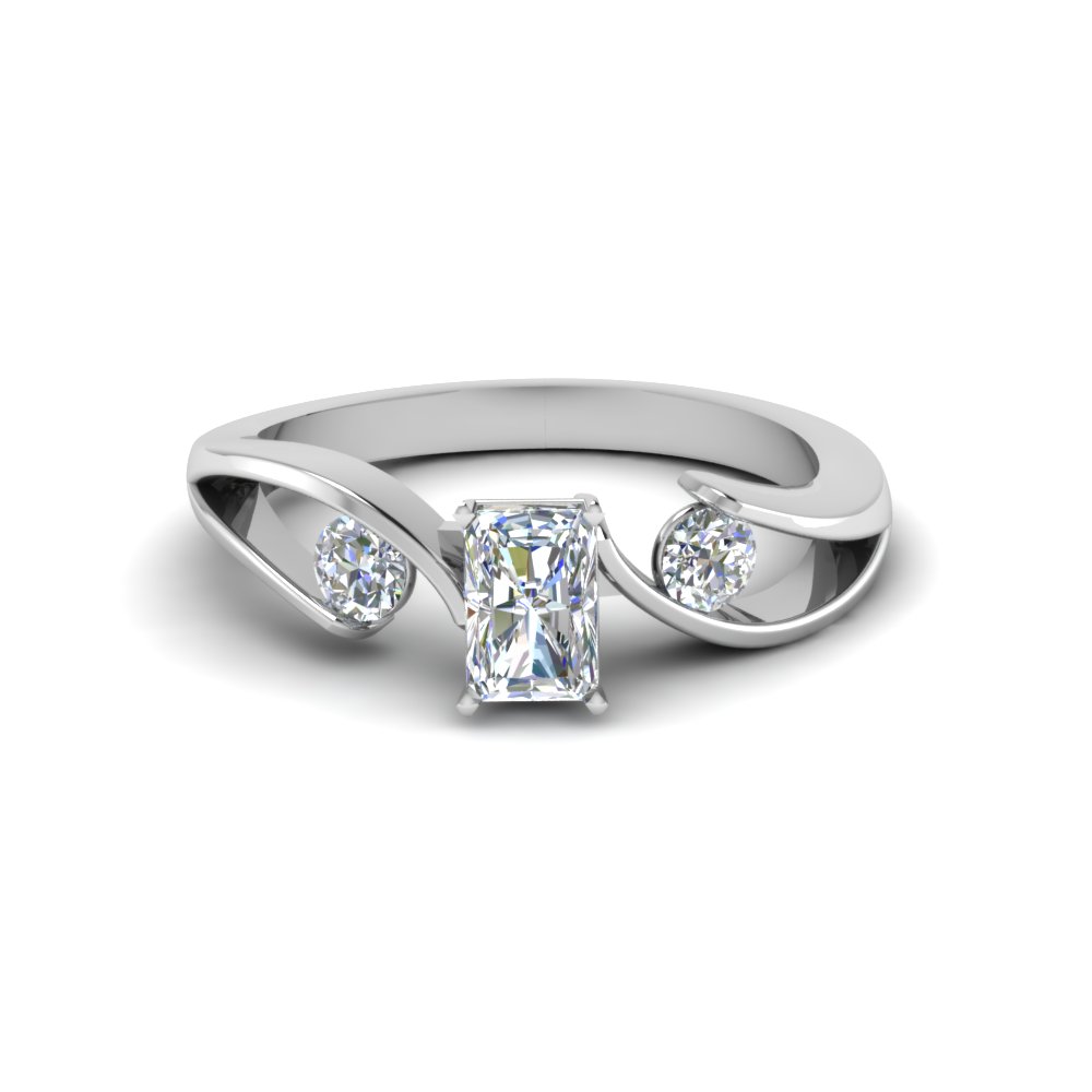 Tension Set Radiant Cut 3 Stone Engagement Ring In 14K White Gold ...