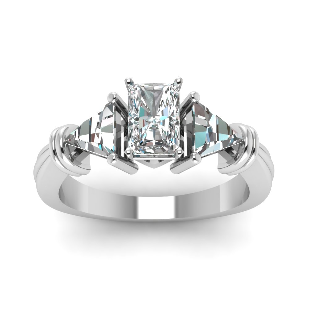 Trillion 3 Stone Radiant Diamond Engagement Ring In 14K White Gold ...