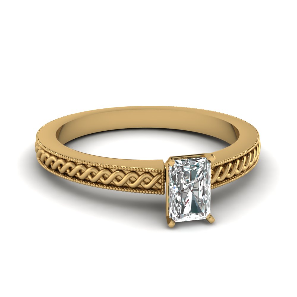 Gold Radiant Cut Milgrain Engagement Rings