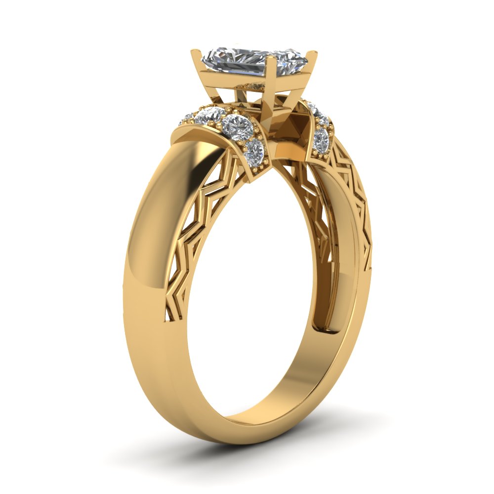 1 Carat Radiant Diamond Pave Shank Engagement Ring In 18K Yellow Gold ...