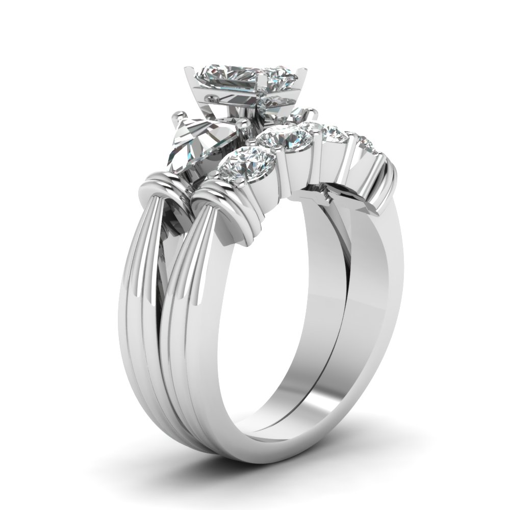 2 Ct. Diamond Trillion 3 Stone Radiant Wedding Set In 950 Platinum ...