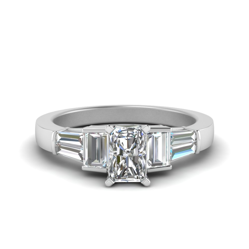 Radiant Cut Diamond Ring With Baguettes In 14K White Gold | Fascinating ...