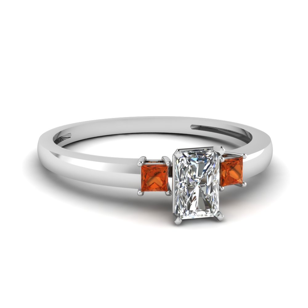 3 Stone Orange Sapphire Ring