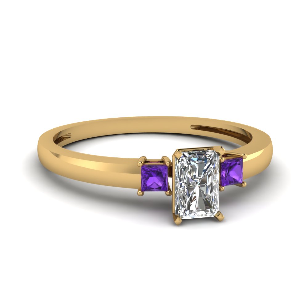 3 Stone Diamond Rings With Radiant Cut & Violac Topaz 