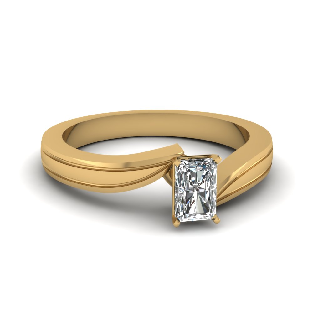 radiant cut twisted solitaire engagement ring in 14K yellow gold FDENR6677RAR NL YG