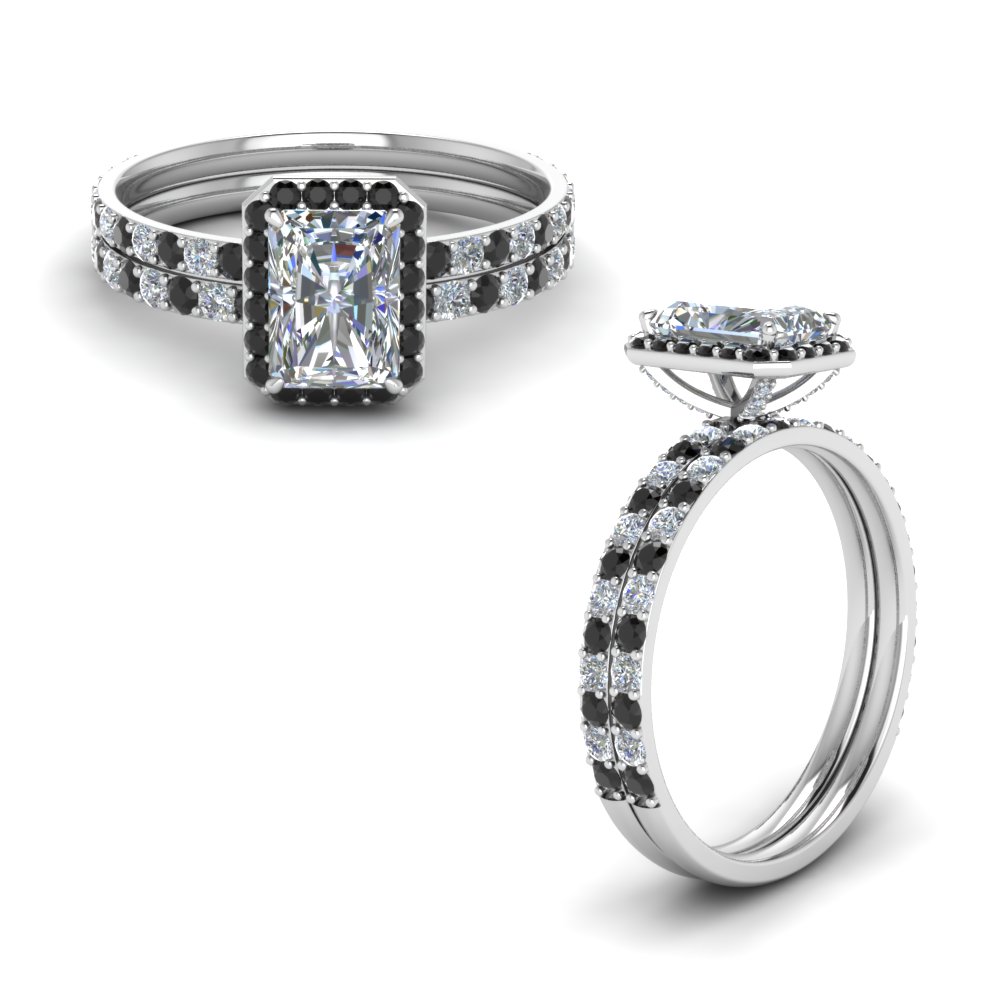Radiant Cut Halo Bridal Set With Black Diamond In 950 Platinum ...