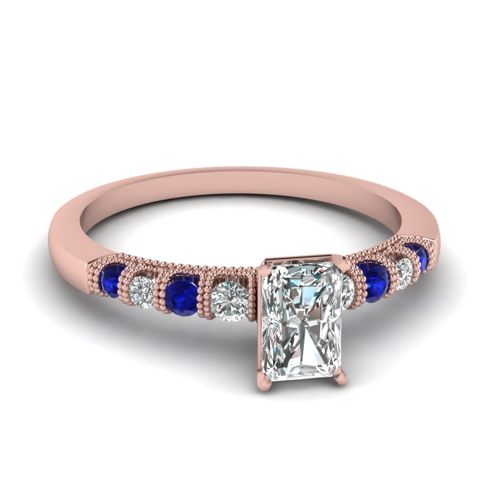 Heart Shaped Milgrain Bar Set Diamond Engagement Ring In 14K Rose Gold ...