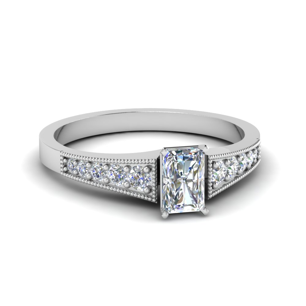 Radiant Cut Diamond Side Stone Channel Set Engagement Ring In 14K ...