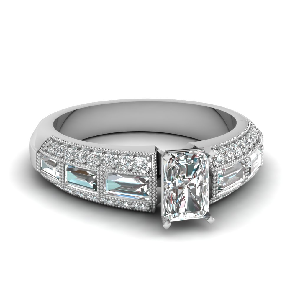 edwardian radiant diamond vintage engagement ring in FD62254RAR NL WG