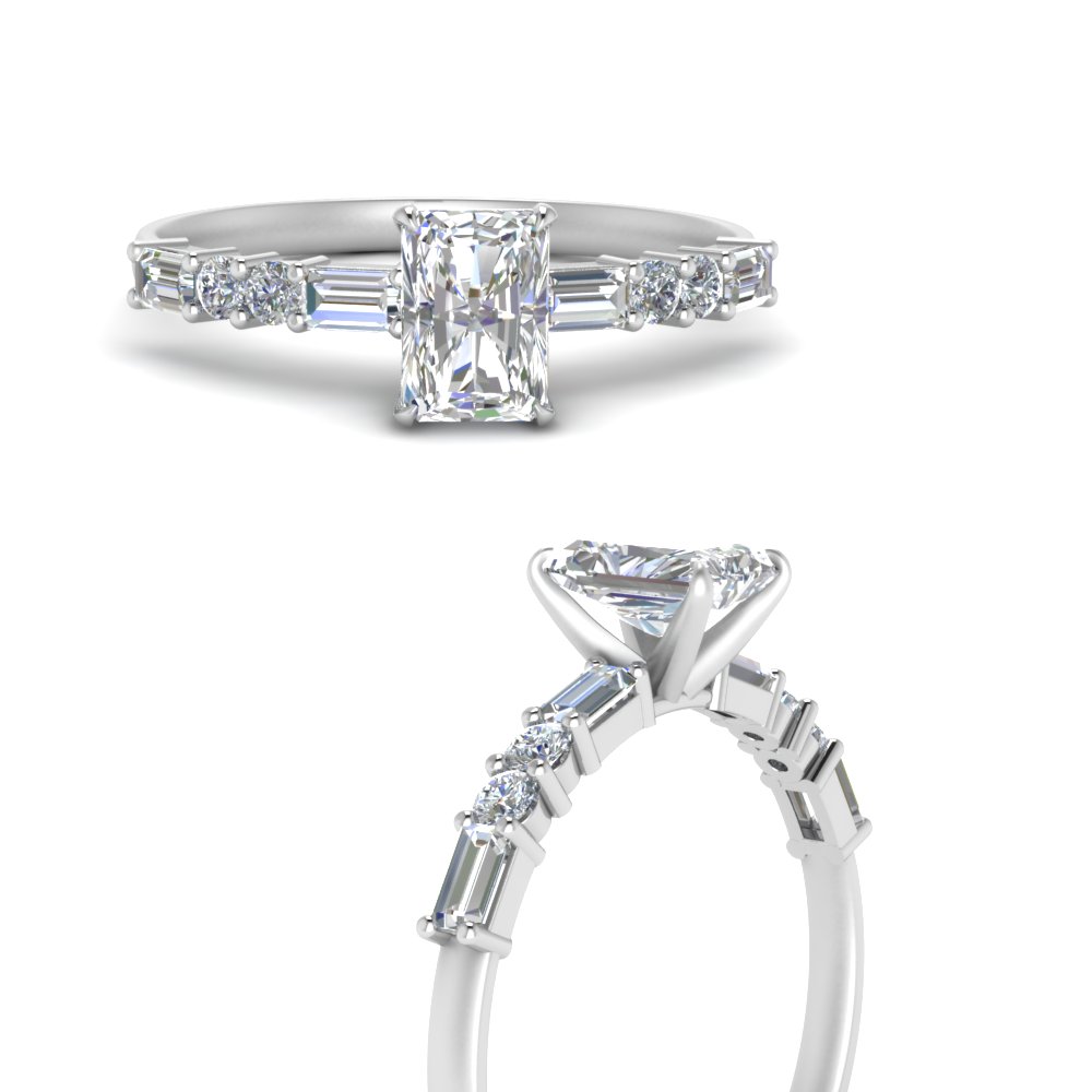 Vintage Classic Baguette And Round Diamond Radiant Cut Engagement Ring ...